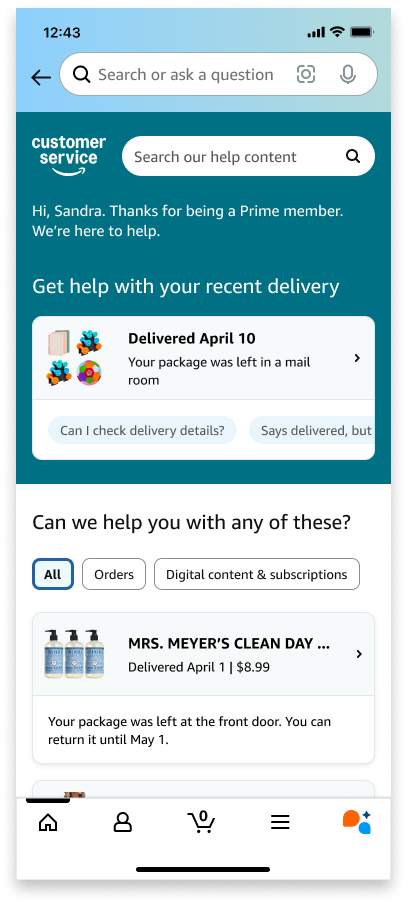 Stage 1: Customer landing screen, 1 of 3