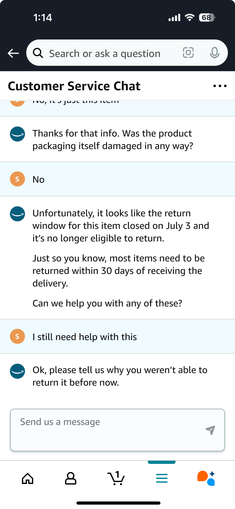 Stage 3: Chatbot asks for reason, 1 of 3