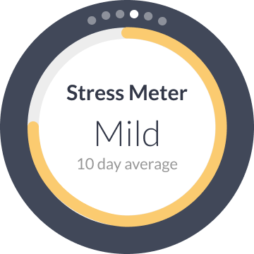 Smartwatch stress meter showing mild stress level with 10-day average