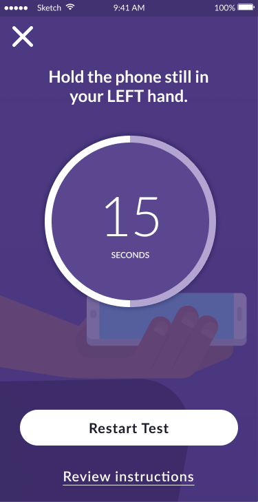 Test progress screen showing 15 seconds remaining