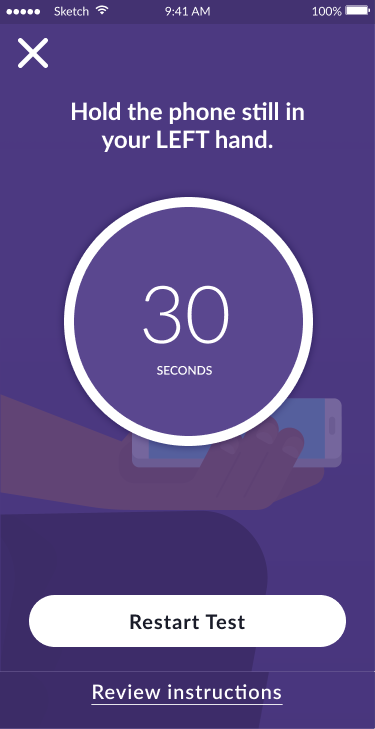 Active test screen showing 30-second countdown timer