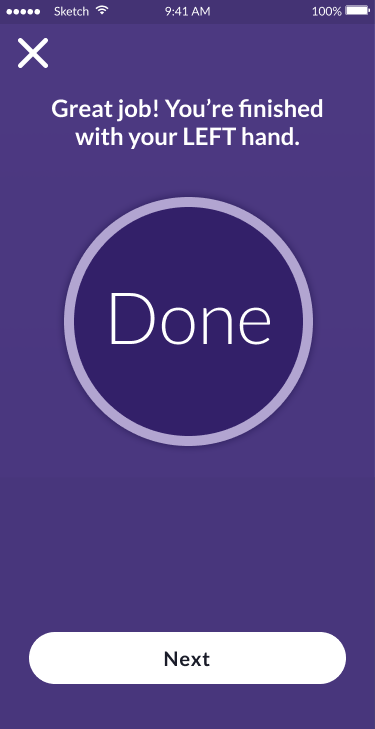 Test completion screen with Done message and Next button