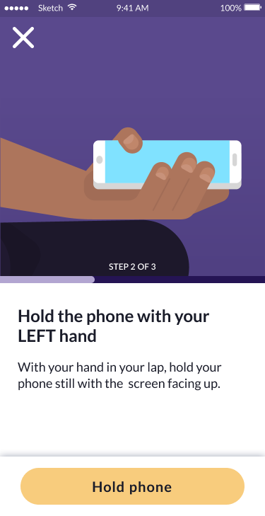 Hold phone with left hand instruction with hand holding phone illustration